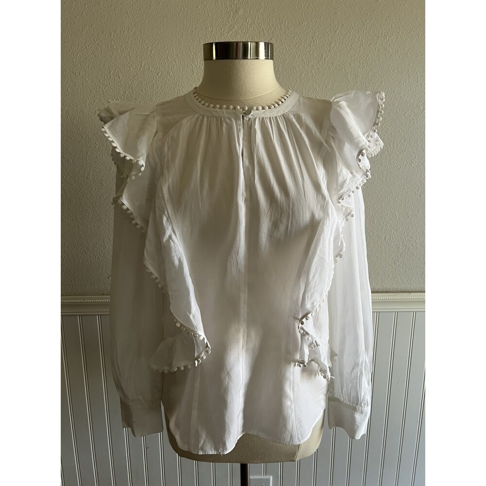 Ann Taylor Long Sleeve Blouse Ruffles Lightweight Cotton Romantic White S